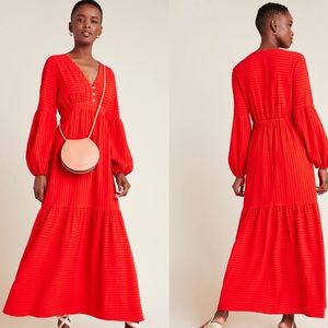 Anthropologie Red Tiered Maxi Dress Size M